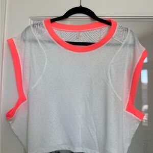 Free People Movement White and Neon Pink Sheer Top
